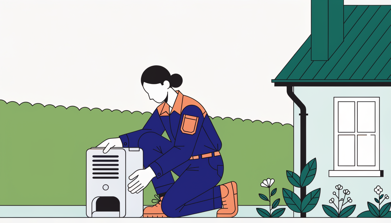 Pest control technician placing a bait station beside a garden wall